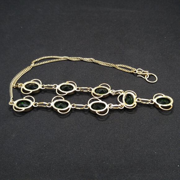 Vintage Green Glass Silver Tone Pendant Necklace, S Hook Clasp, 1970s - Picture 9 of 10